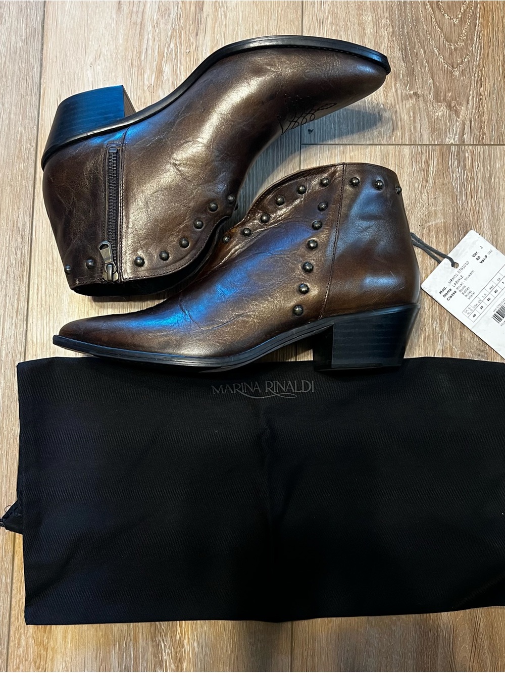 Marina Rinaldi Dark Brown Leather Studded Ankle Boots